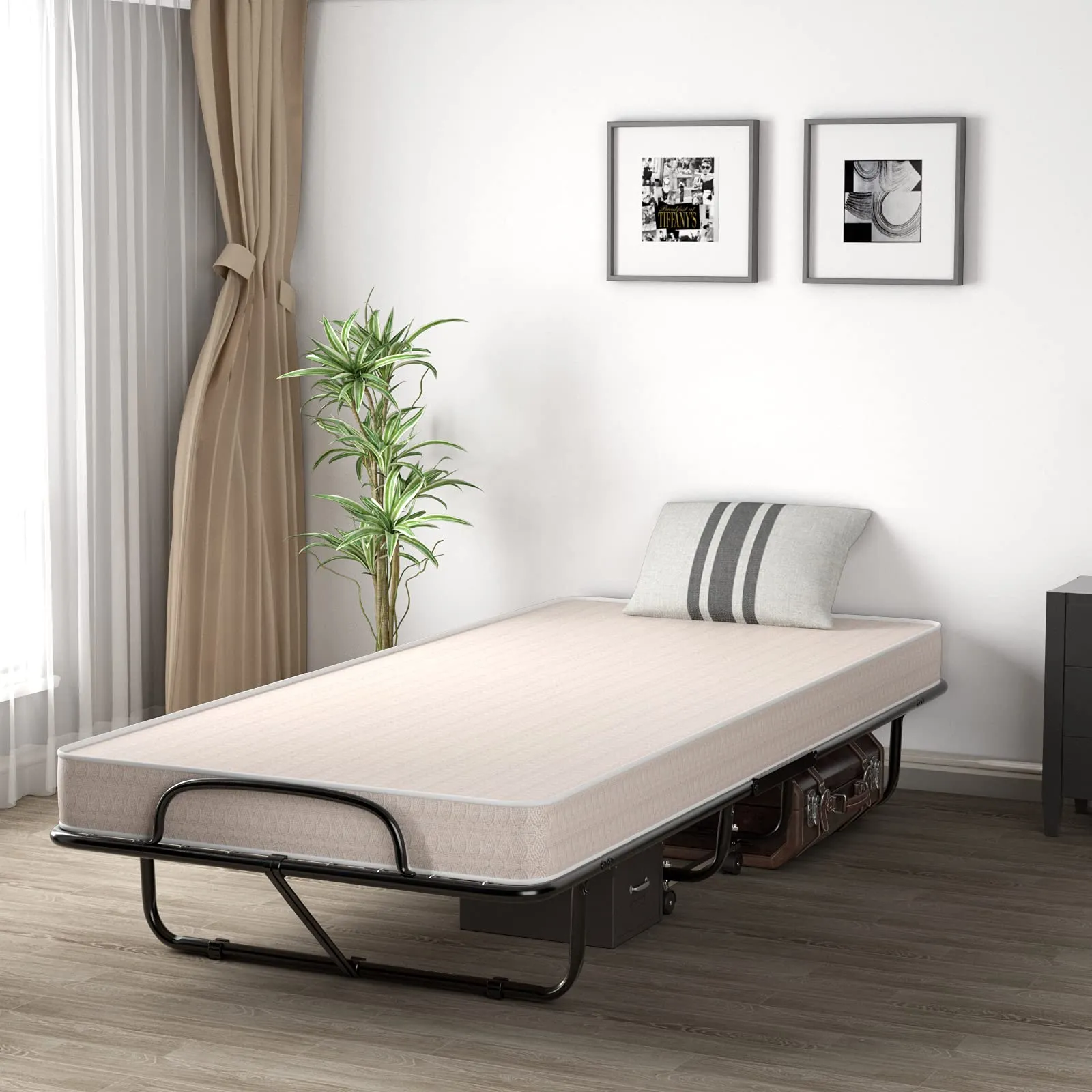 KOMFOTT Folding Guest Bed with Mattress,  Twin Size  Portable Rollaway Bed 5-Inch Memory Foam Mattress