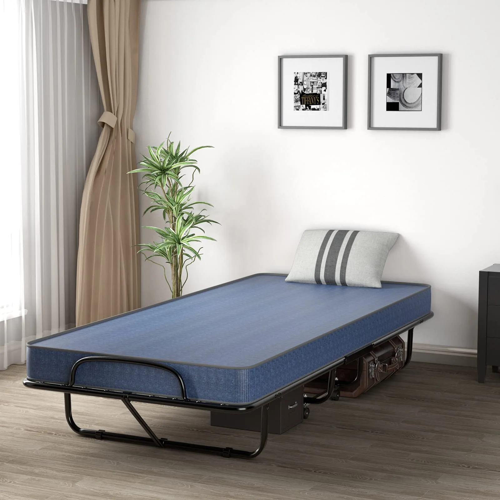 KOMFOTT Folding Guest Bed with Mattress,  Twin Size  Portable Rollaway Bed 5-Inch Memory Foam Mattress