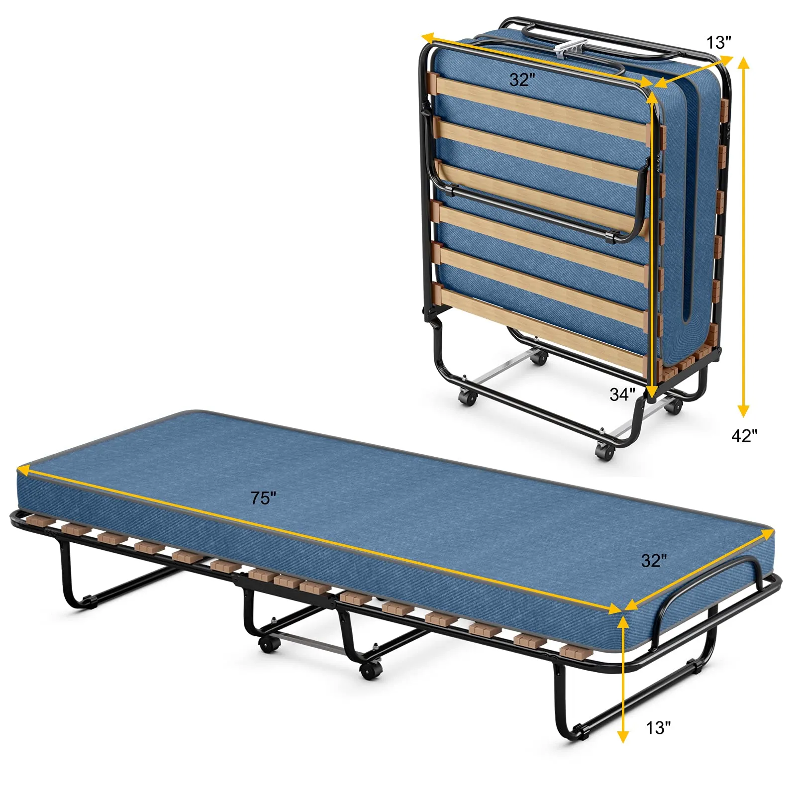 KOMFOTT Guest Bed Frame Rollaway with Mattress for Adults