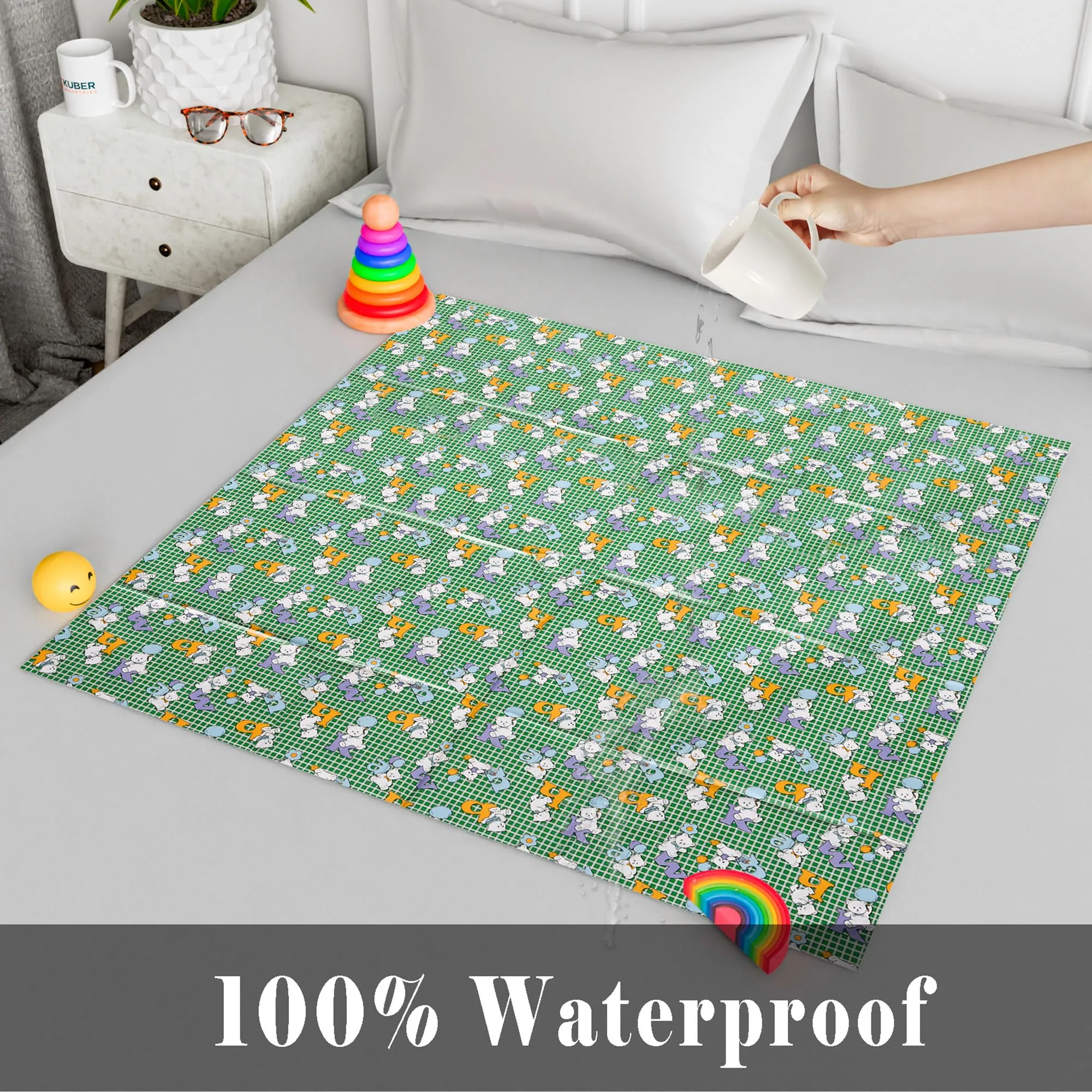 Kuber Industries Baby Sheet | Reversible Baby Plastic Sheet | Crib Sheet for Baby | Bed Wetting Protector Sheet | Baby Mattress Sheet for Baby | Toddler Bed Sheet | 100x100 CM | Green