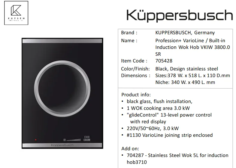 Kuppersbusch Profession  VarioLine / Built-in Induction Wok Hob VKIW 3800.0 SR 1226.30002