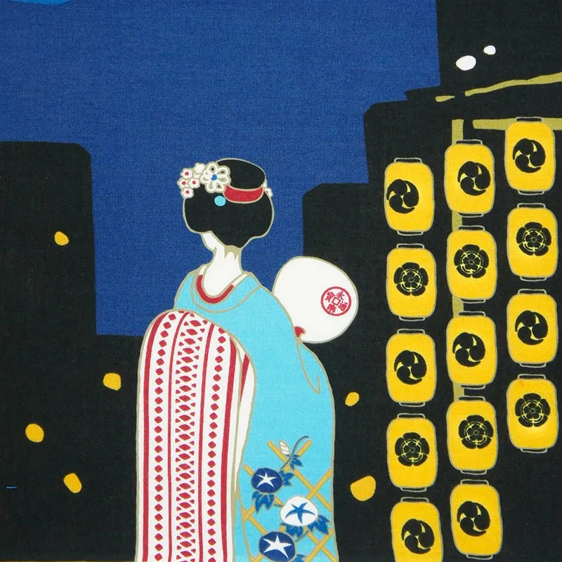 Kyo-Yuzen Dyeing Tenugui Towel (Japanese Hand Towel) - Kyoto Gion Festival and Japanese Maiko -, Made in Kyoto, Japan