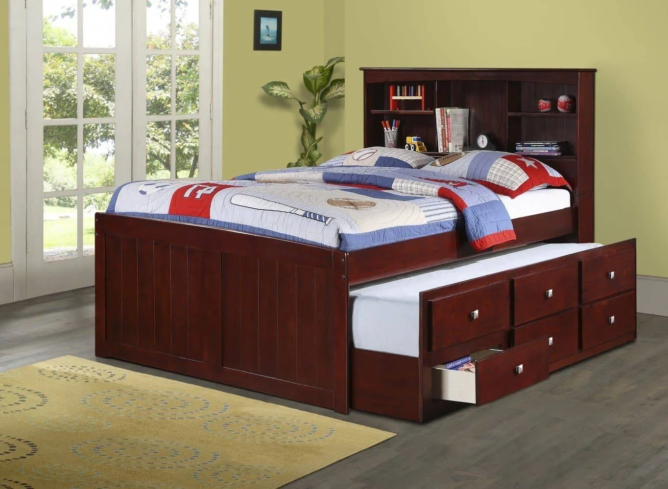 Landon Full Captains Bed with Bookcase Headboard