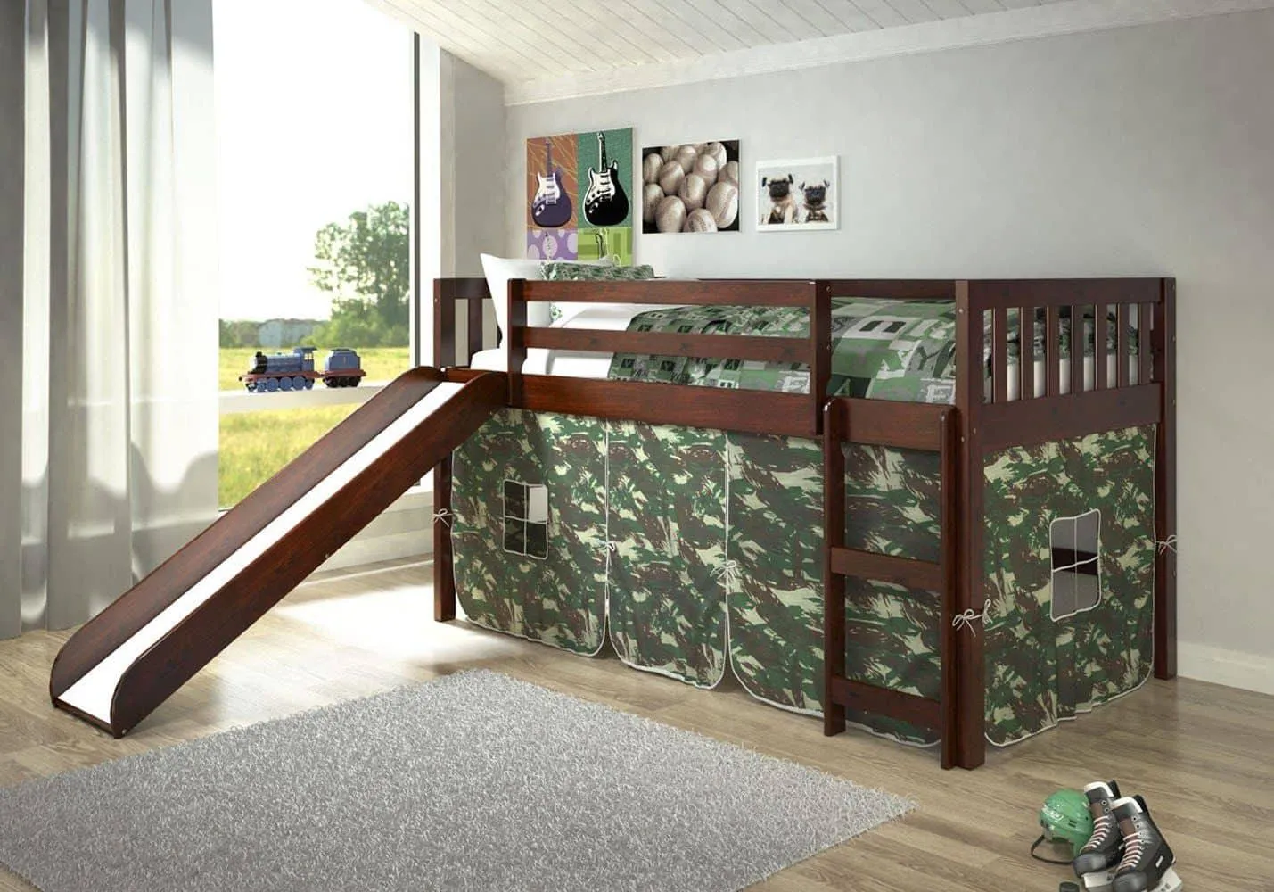 Lincoln Low Loft with Slide & Camouflage Tent