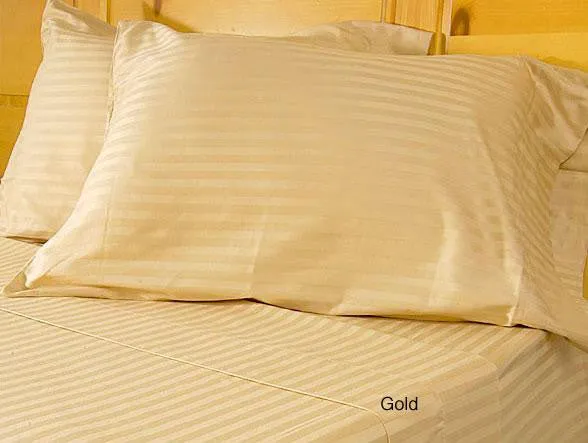 Luxury 600 Thread yptian Cotton Full Sheet Set Stripe100% Egyptian Cotton Full Sheet Set Striped In Gold