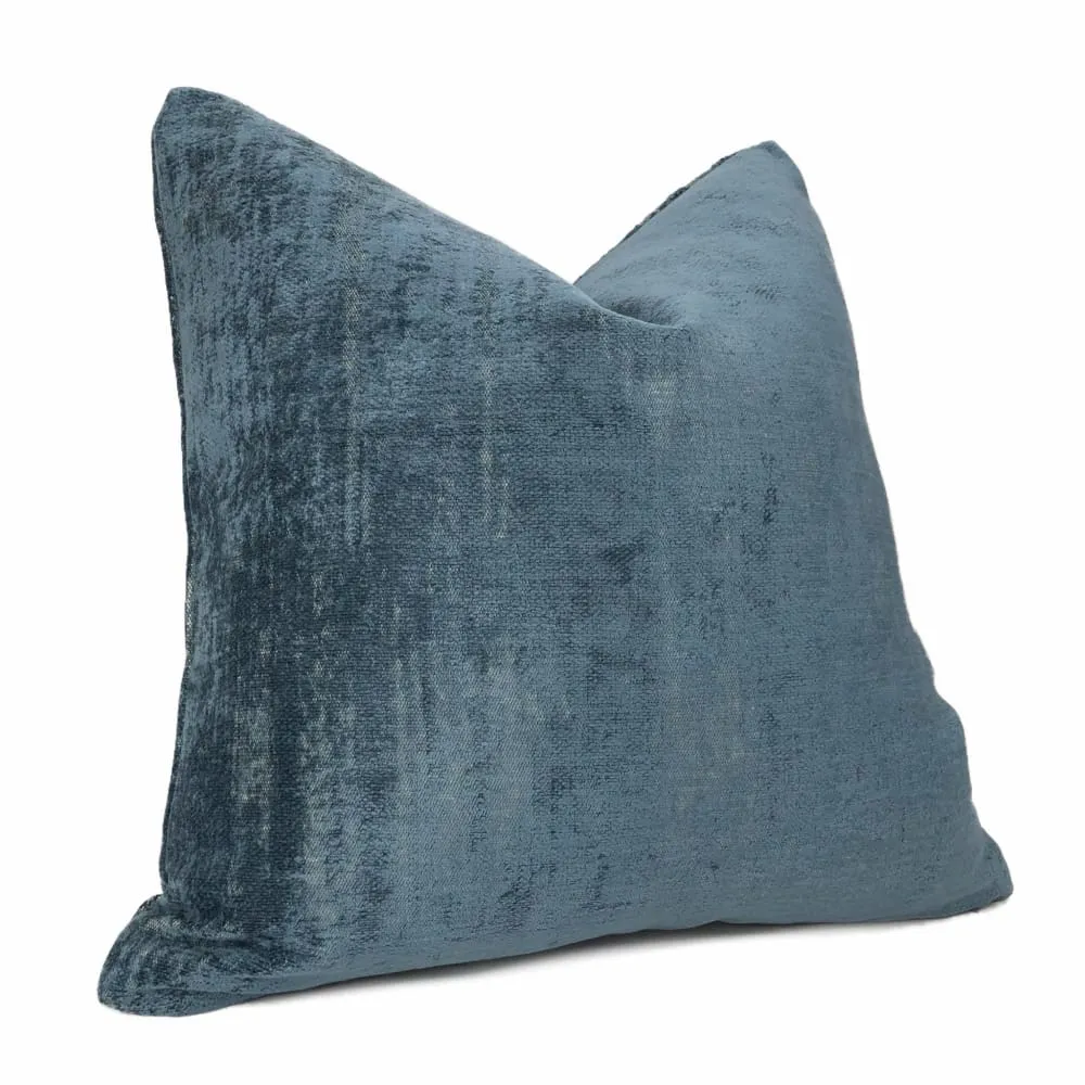 Marsden Two Tone Blue Distressed Chenille Texture Pillow Cover