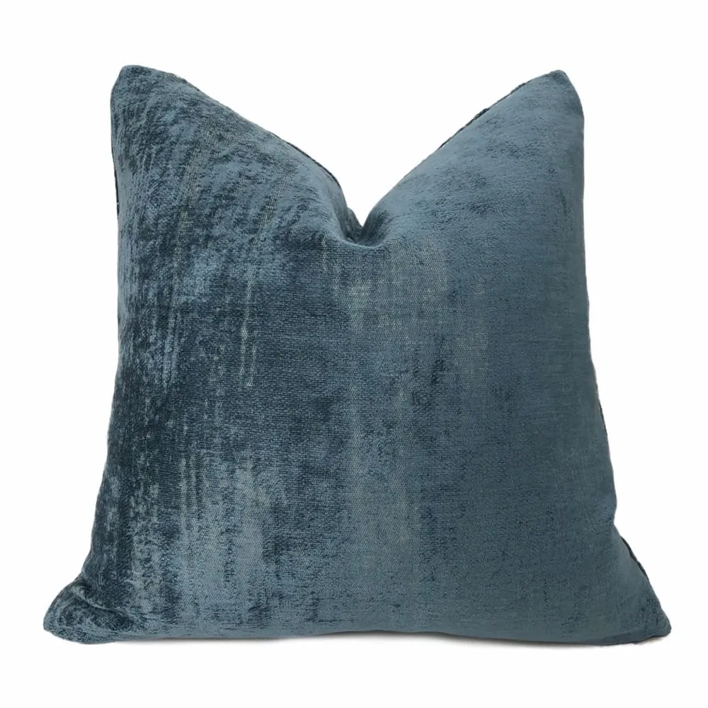 Marsden Two Tone Blue Distressed Chenille Texture Pillow Cover