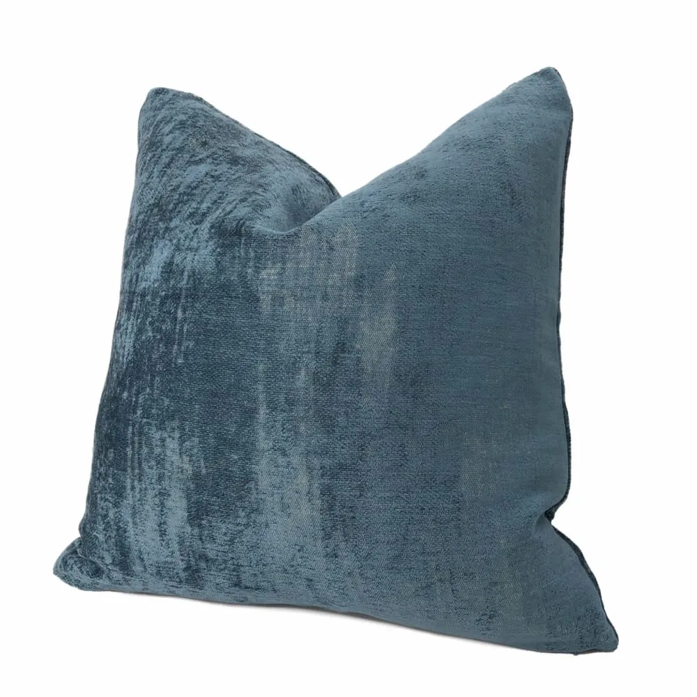 Marsden Two Tone Blue Distressed Chenille Texture Pillow Cover