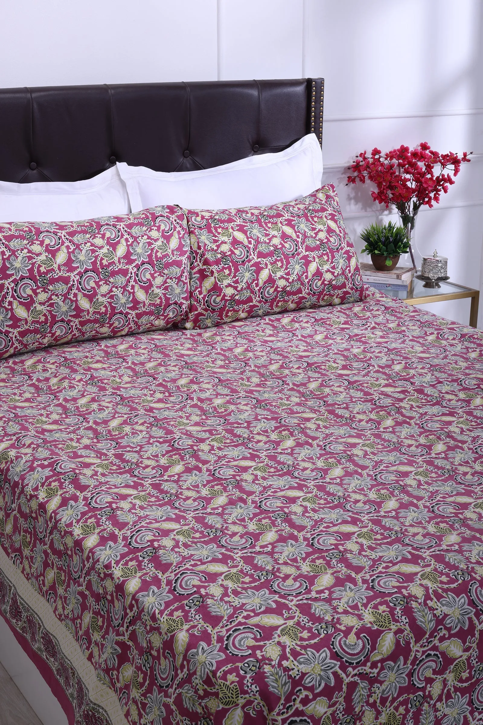 Maurya Jaal Pink Cotton Bedsheet