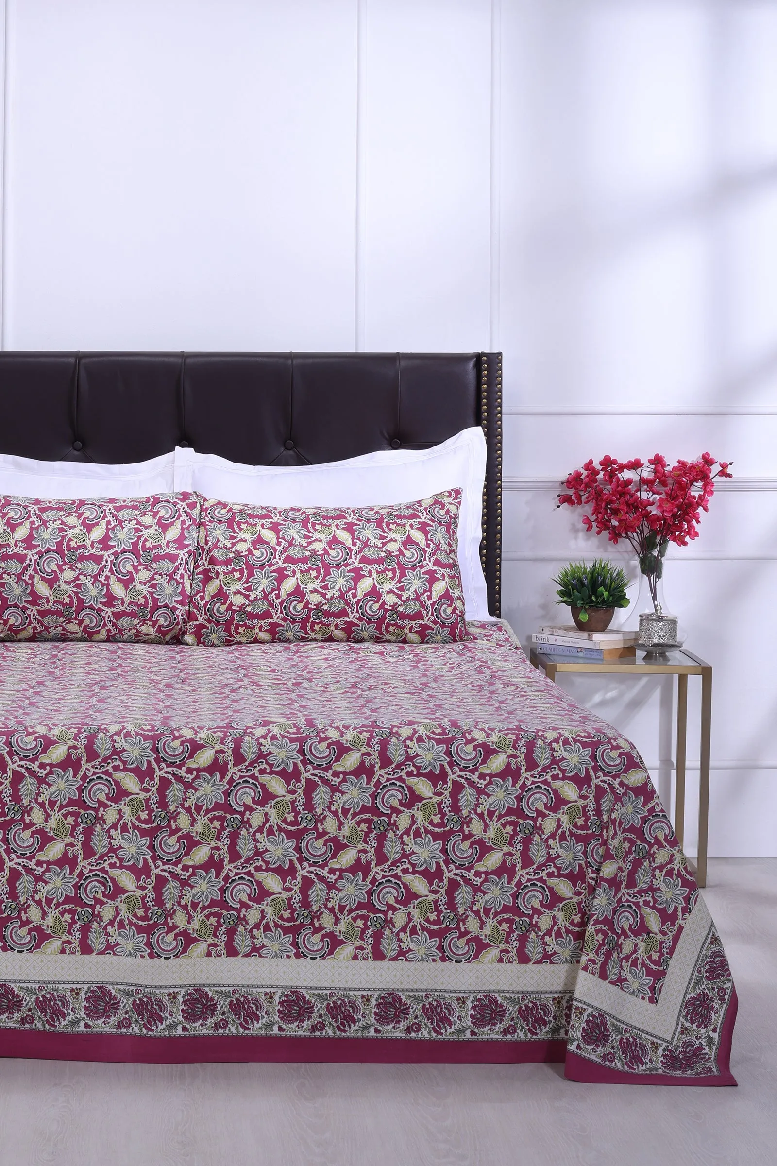 Maurya Jaal Pink Cotton Bedsheet