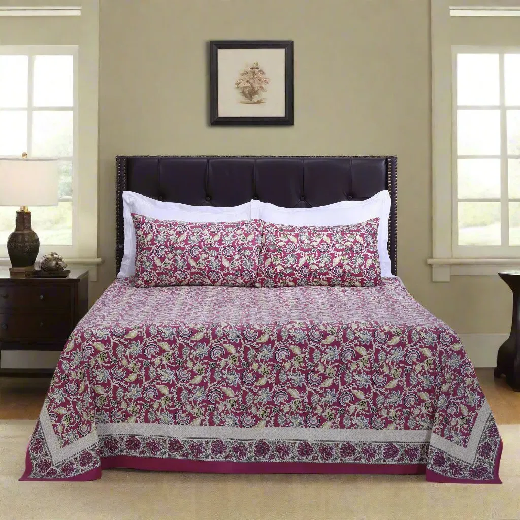 Maurya Jaal Pink Cotton Bedsheet