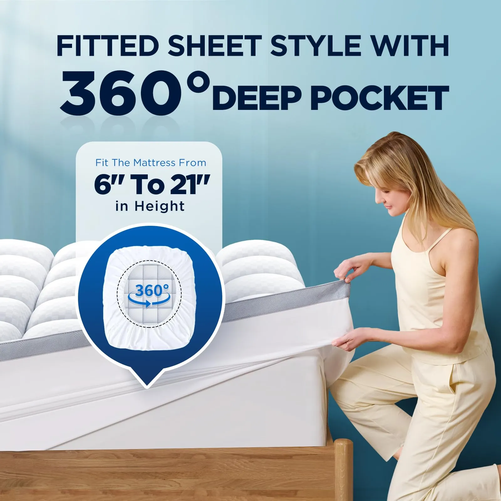 Memory Foam Mattress Topper, Quilted Fitted Mattress Pad, Extra Thick Mattress Protector with 8"-21" Deep Pocket (White, Queen)