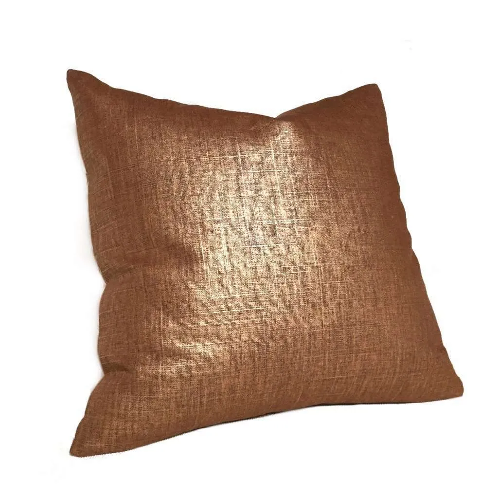 Metallic Copper Penny Glazed Linen Pillow Cover