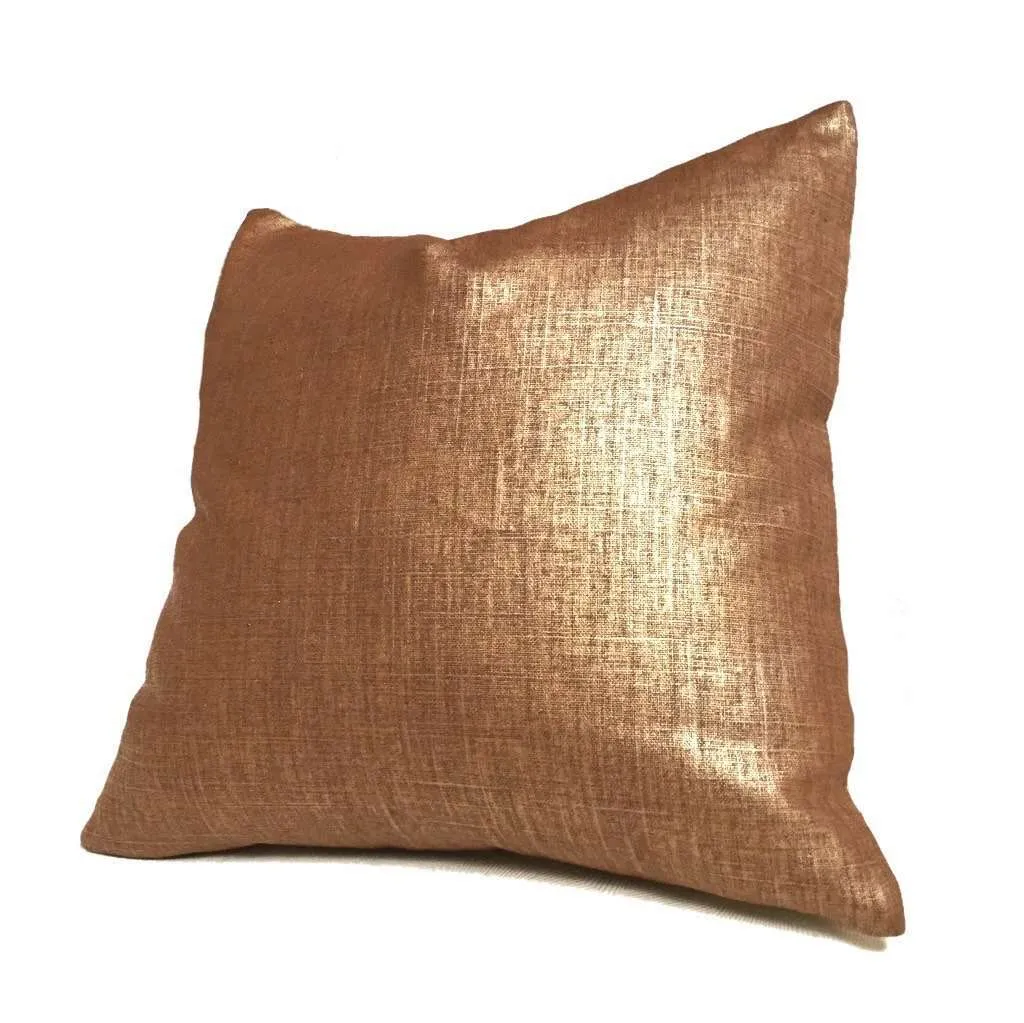 Metallic Copper Penny Glazed Linen Pillow Cover