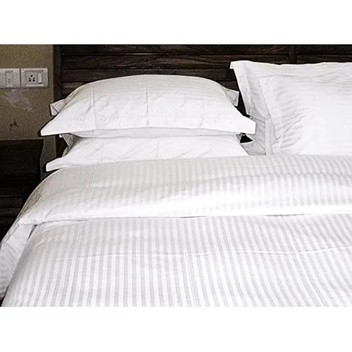 Micropoly Striped Pattern Double Bed Bedsheet With 2 Pillow Covers For Home/Hotels BY SUPT