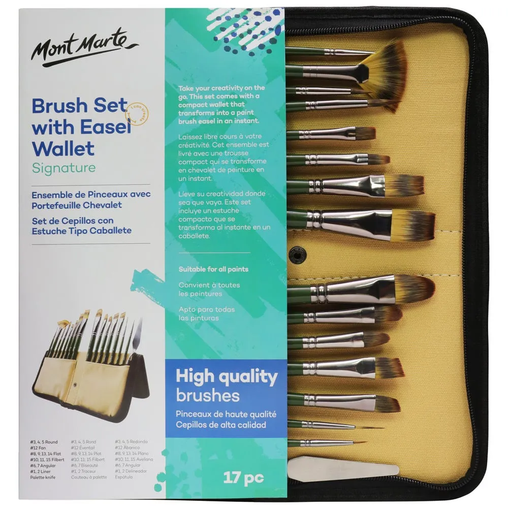 Mont Marte Artist Brush Set w/ Easel Wallet 17pc