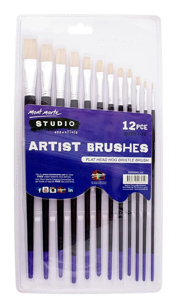 Mont Marte Studio Artist Brushes 12pc Flat 1-12