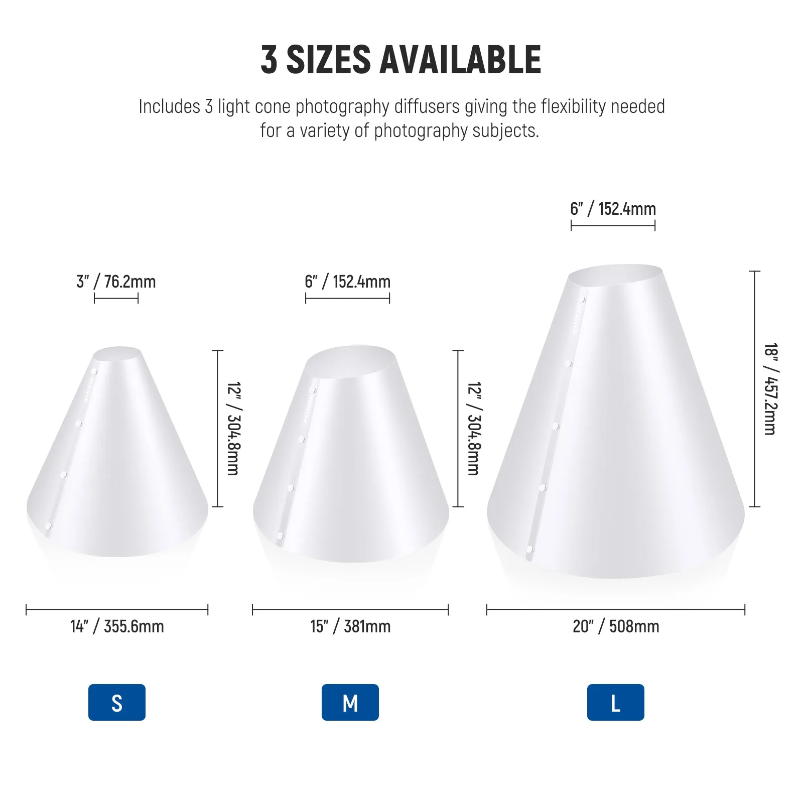 NEEWER NK001 3 Pack Light Cone Photography Diffusers