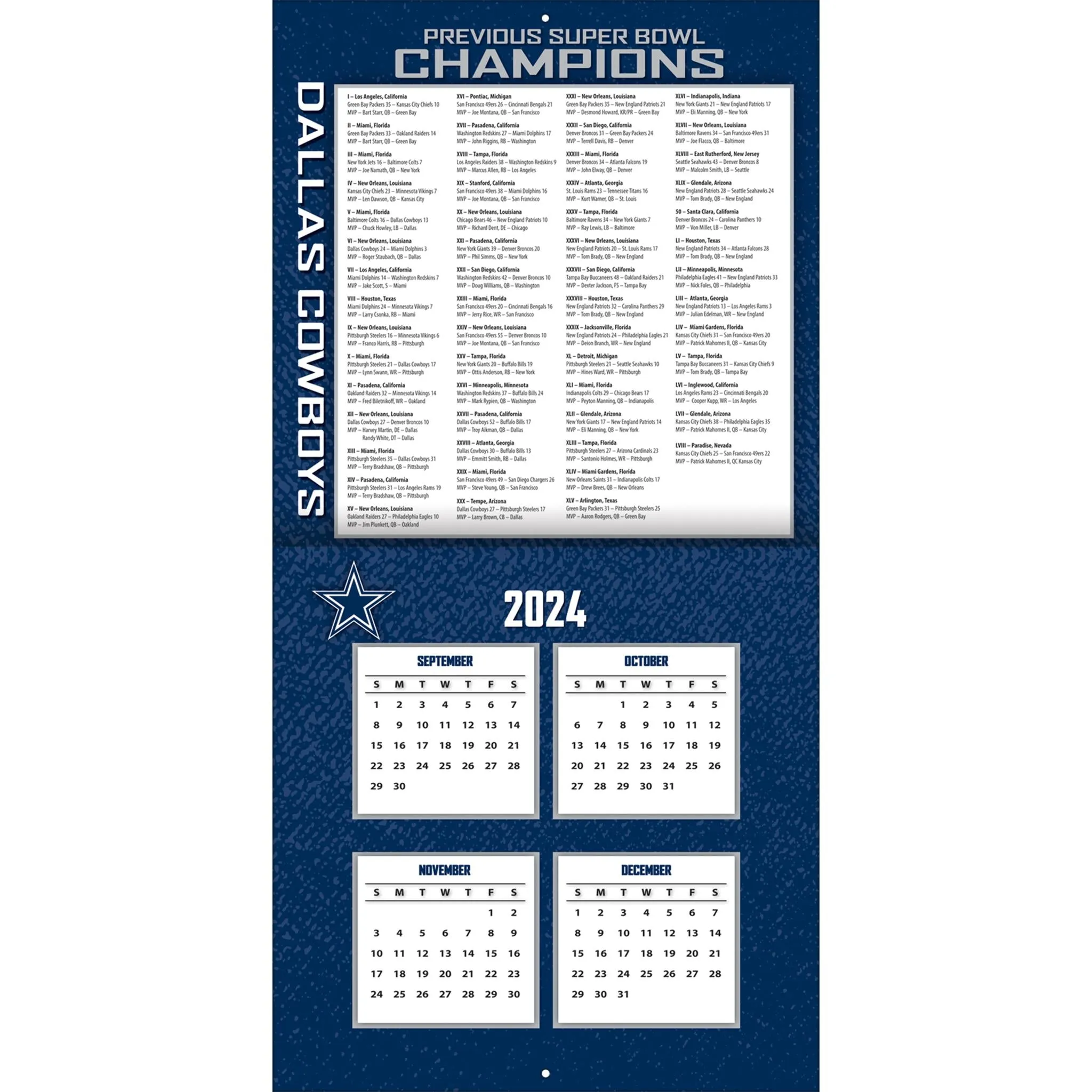 NFL Dallas Cowboys Wall 2025 Calendar