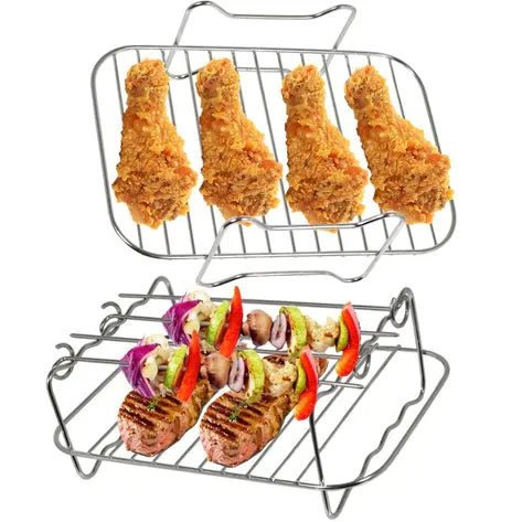 Ninja Rack | Tower | Daewoo Air Fryer Racks | Foodi AF300 AF400 AF451 Double Basket Grill Shelf Rack and Skewer x 2