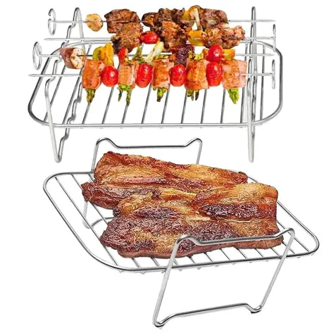 Ninja Rack | Tower | Daewoo Air Fryer Racks | Foodi AF300 AF400 AF451 Double Basket Grill Shelf Rack and Skewer x 2