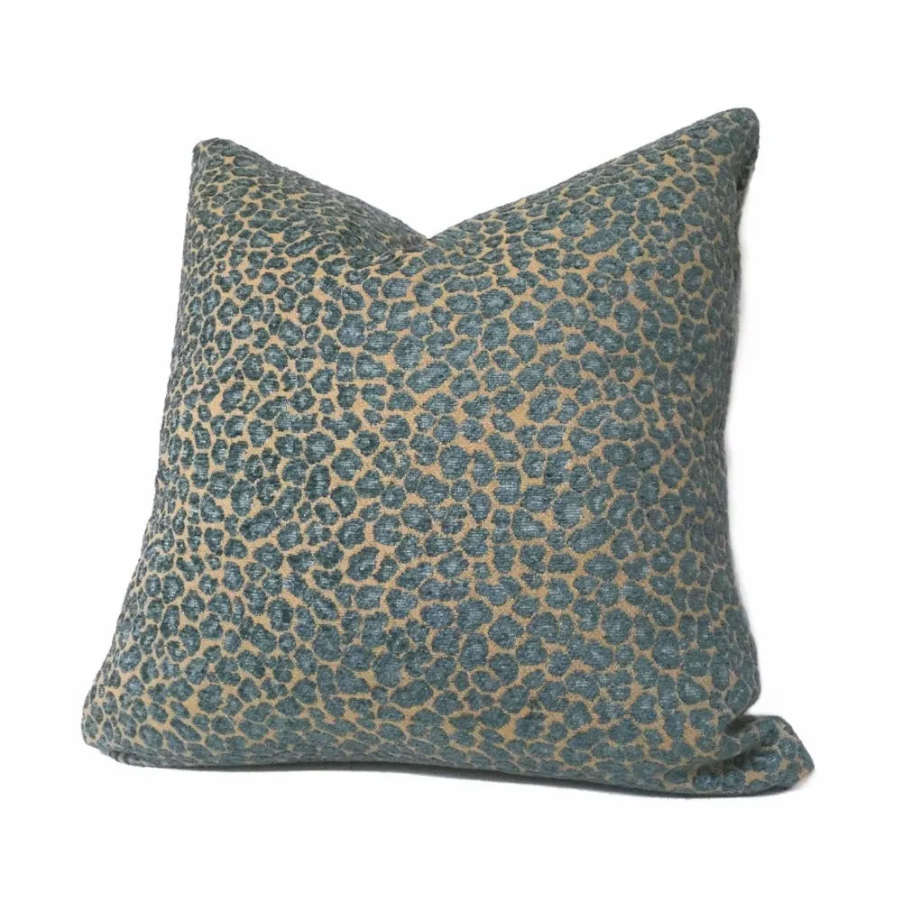 Niobe Teal & Tan Brown Chenille Leopard Spots Pillow Cover