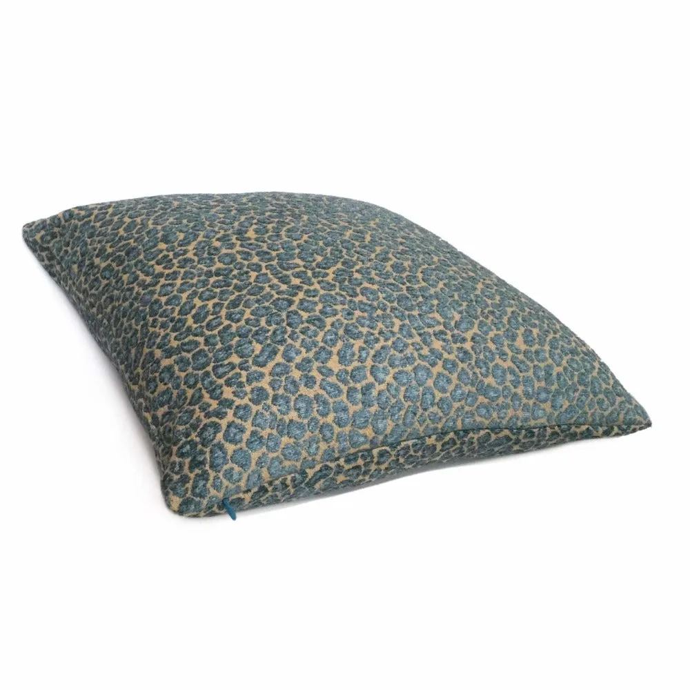 Niobe Teal & Tan Brown Chenille Leopard Spots Pillow Cover