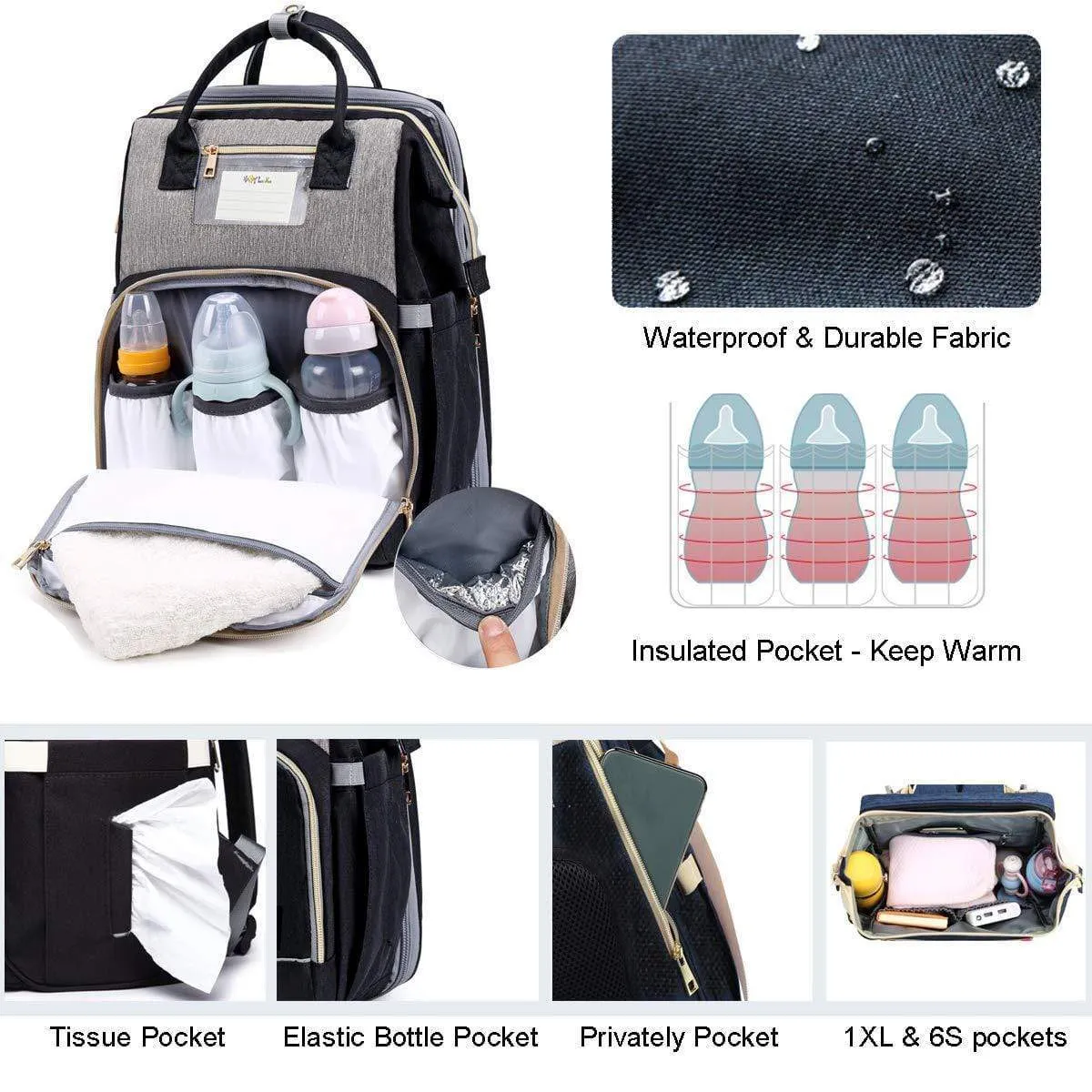 NYC - Easy Travel (Changing Station    Portable Folding Crib) Diaper Bag Backpack