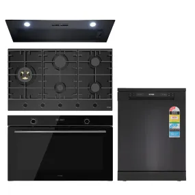 Omega OG903 90cm Kitchen Appliance Package, Hybrid Induction   Gas Cooktop, Black