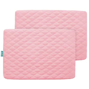 Pack N Play Mattress Pad Cover/ Protector - 2 Pack, Ultra Soft Microfiber, Waterproof, Pink (for Standard Playpen/ Mini Crib)