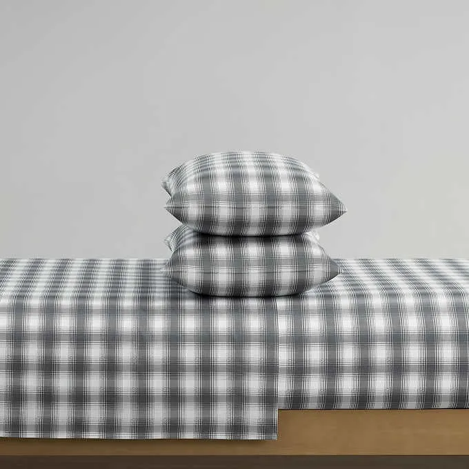 Pendleton 300 Thread Count Cotton King Size Bed Sheet Set Pack Of 6 (Lakeview Plaid Gray-Blue)