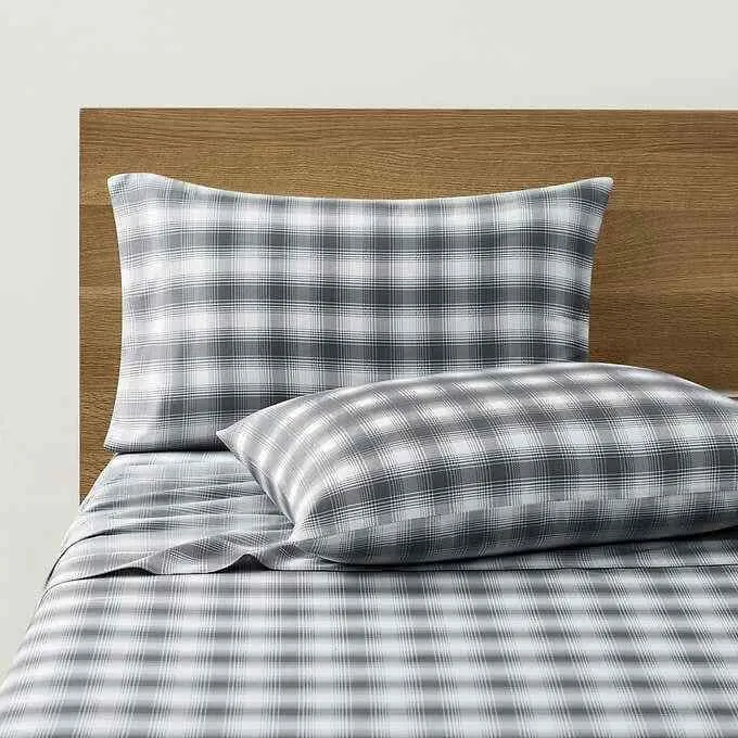 Pendleton 300 Thread Count Cotton King Size Bed Sheet Set Pack Of 6 (Lakeview Plaid Gray-Blue)