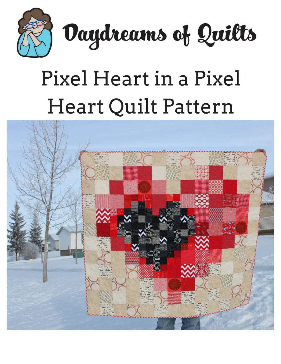 Pixel Heart in a Pixel Heart Quilt Pattern, Beginner Charm Square Quilt, Modern Quilt Pattern