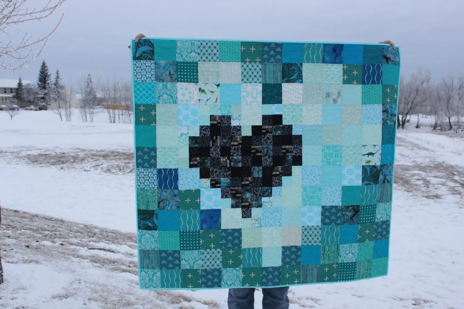 Pixel Heart in a Pixel Heart Quilt Pattern, Beginner Charm Square Quilt, Modern Quilt Pattern