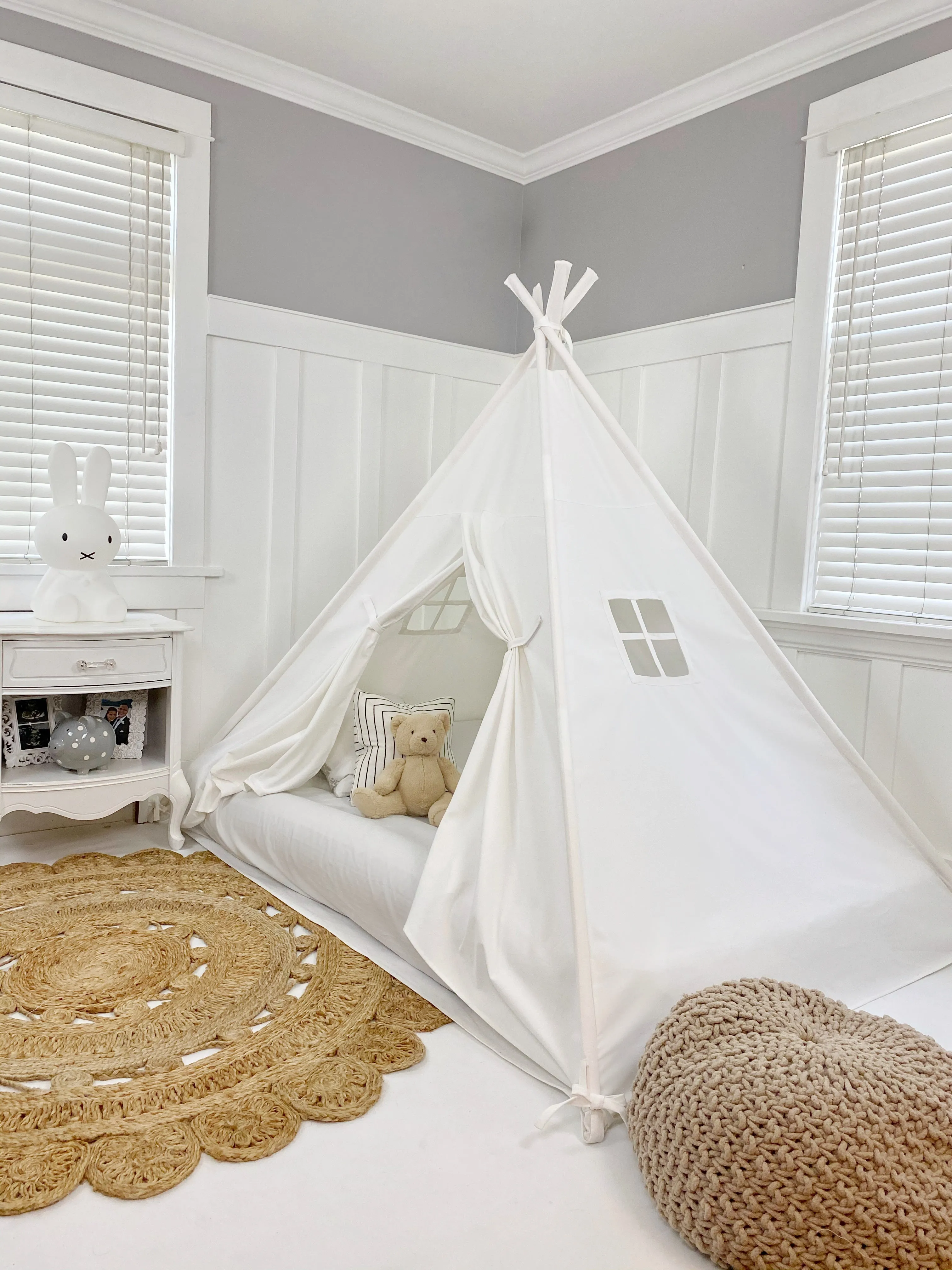 Play Tent Canopy Bed in Cream Canvas with Doors