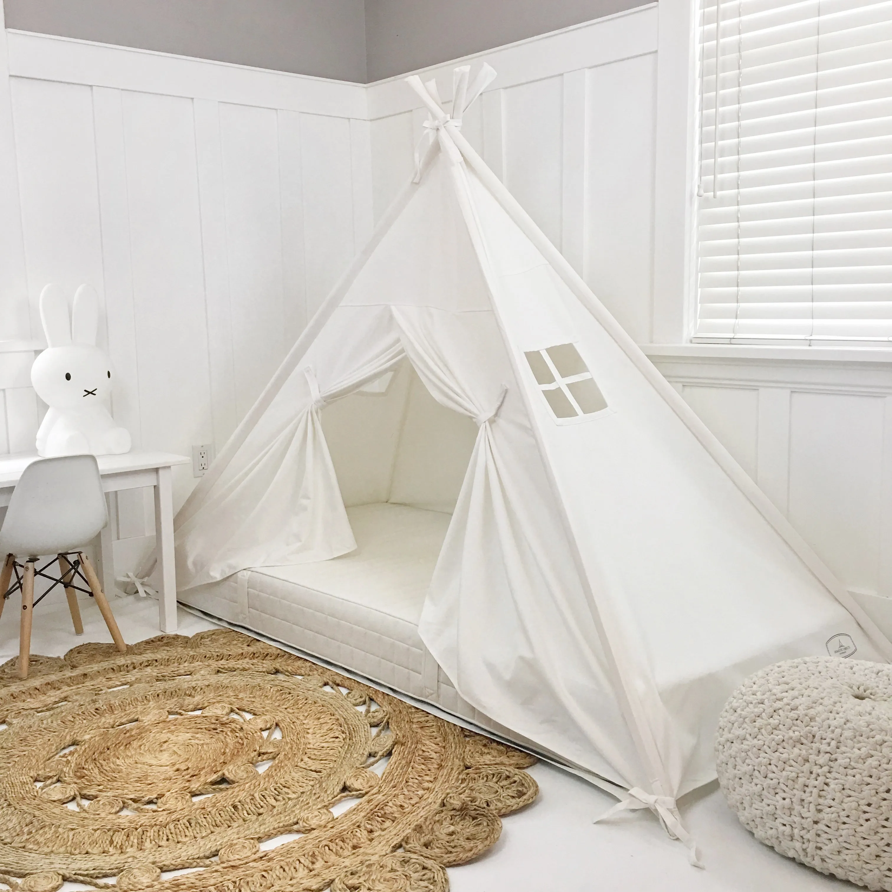 Play Tent Canopy Bed in Cream Canvas with Doors