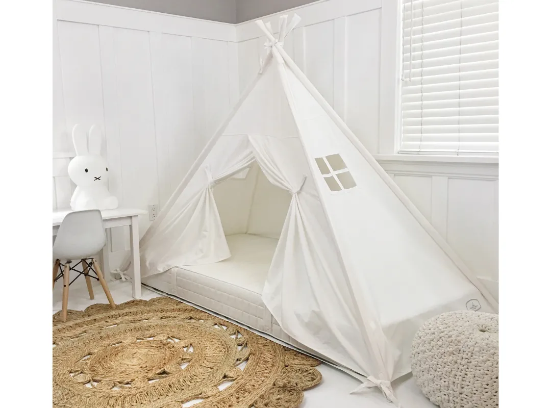 Play Tent Canopy Bed in Cream Canvas with Doors