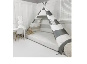 Play Tent Canopy Bed in Grey and White Stripe