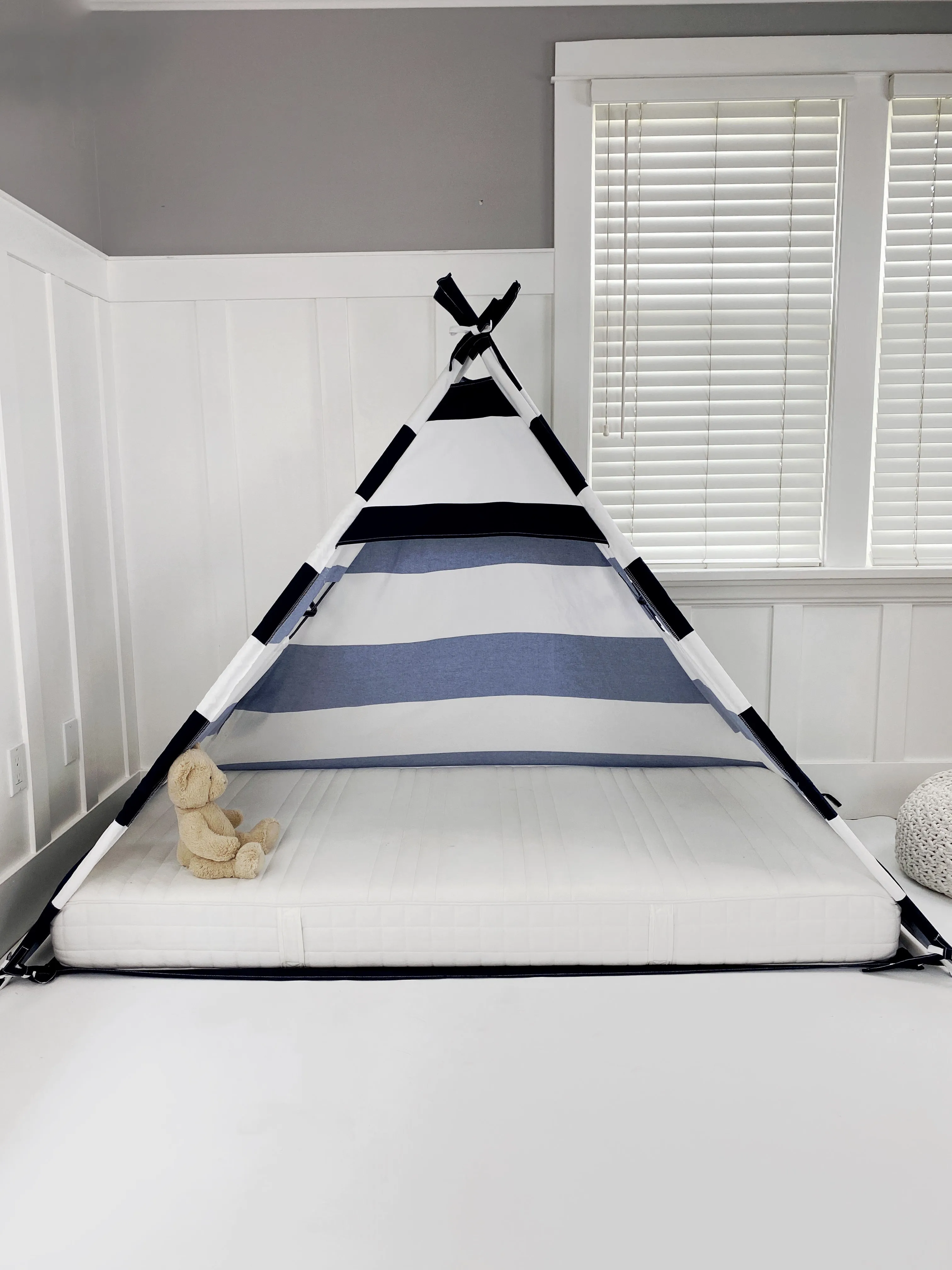 Play Tent Canopy Bed in Navy Blue and White Stripe Canvas