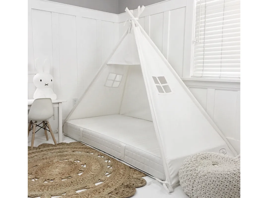 Play Tent Canopy Bed in White Cotton Canvas