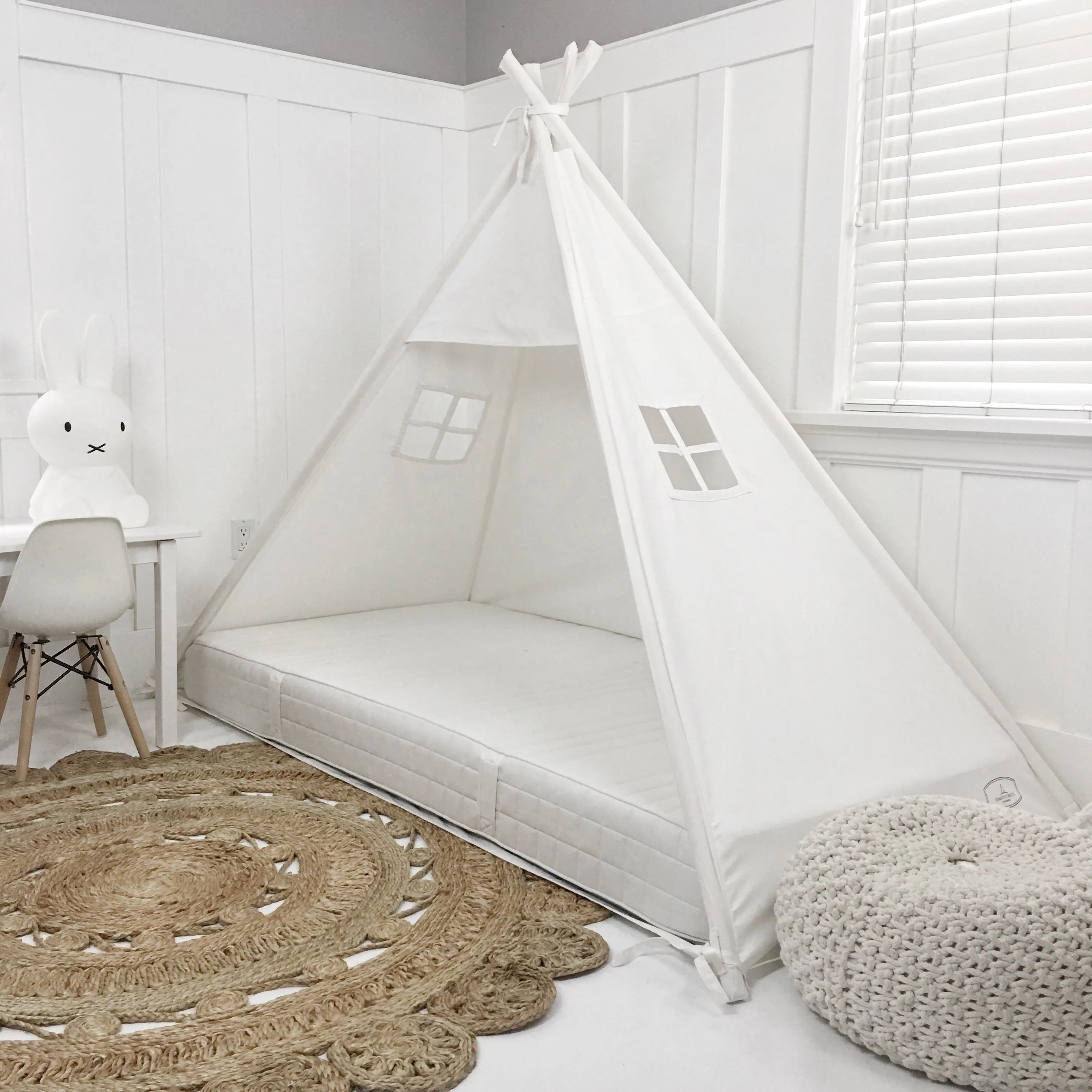 Play Tent Canopy Bed in White Cotton Canvas