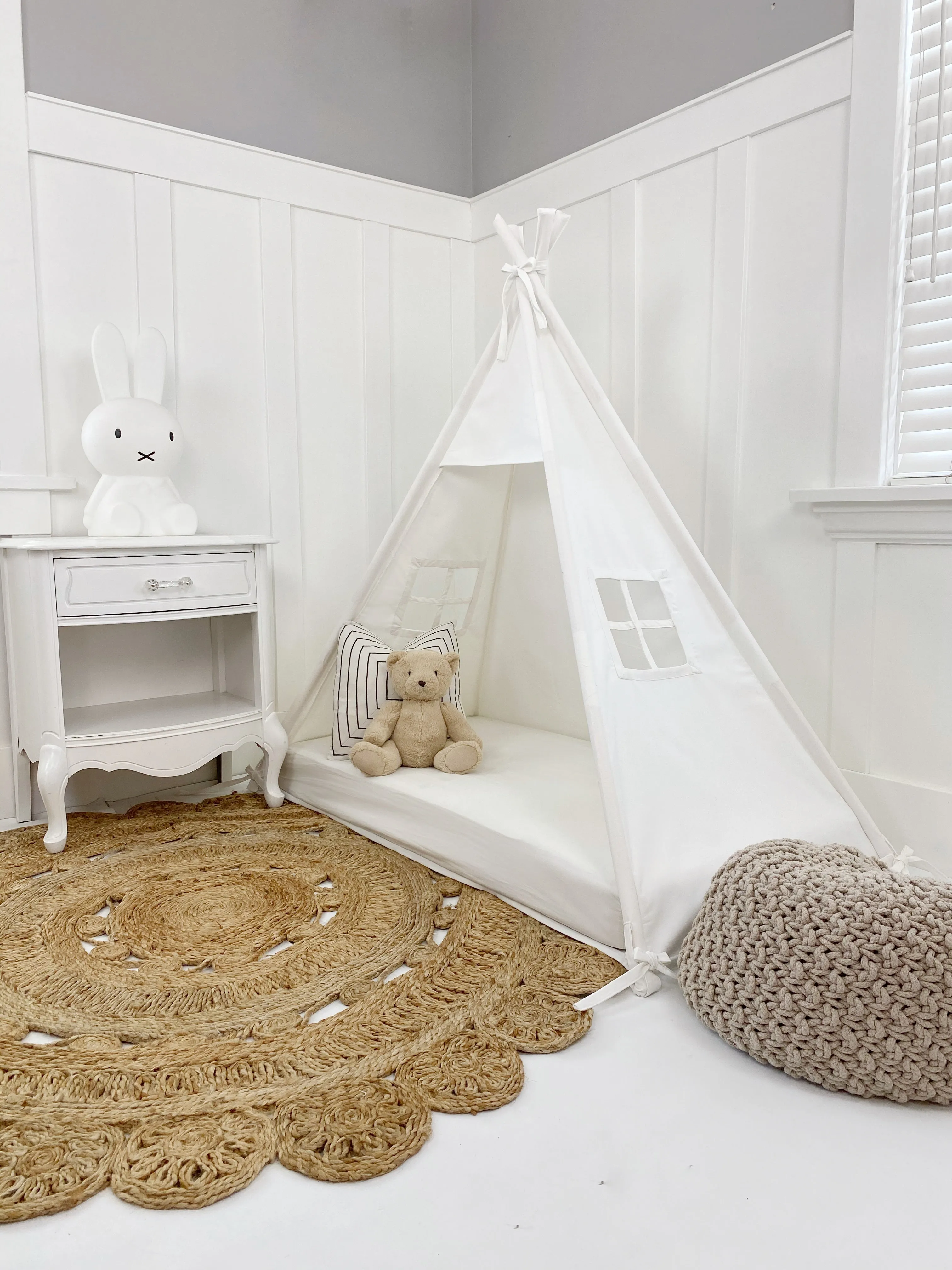 Play Tent Canopy Bed in White Cotton Canvas