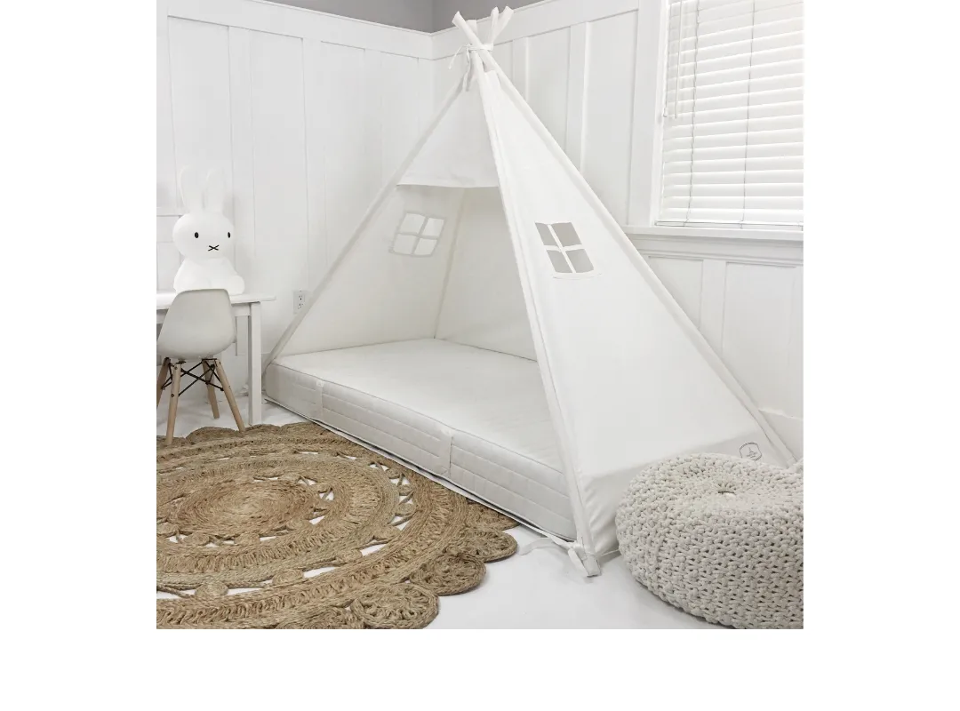 Play Tent Canopy Bed in White Cotton Canvas