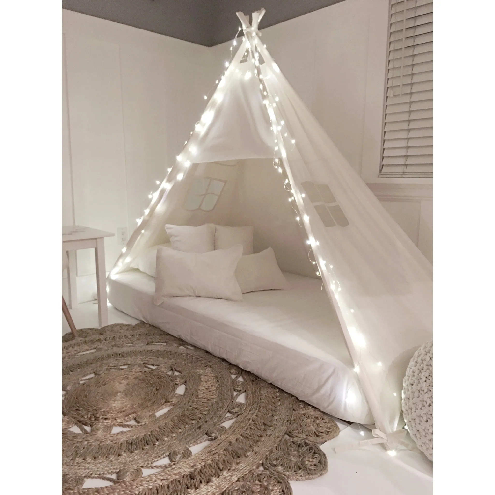 Play Tent Canopy Bed in White Cotton Canvas