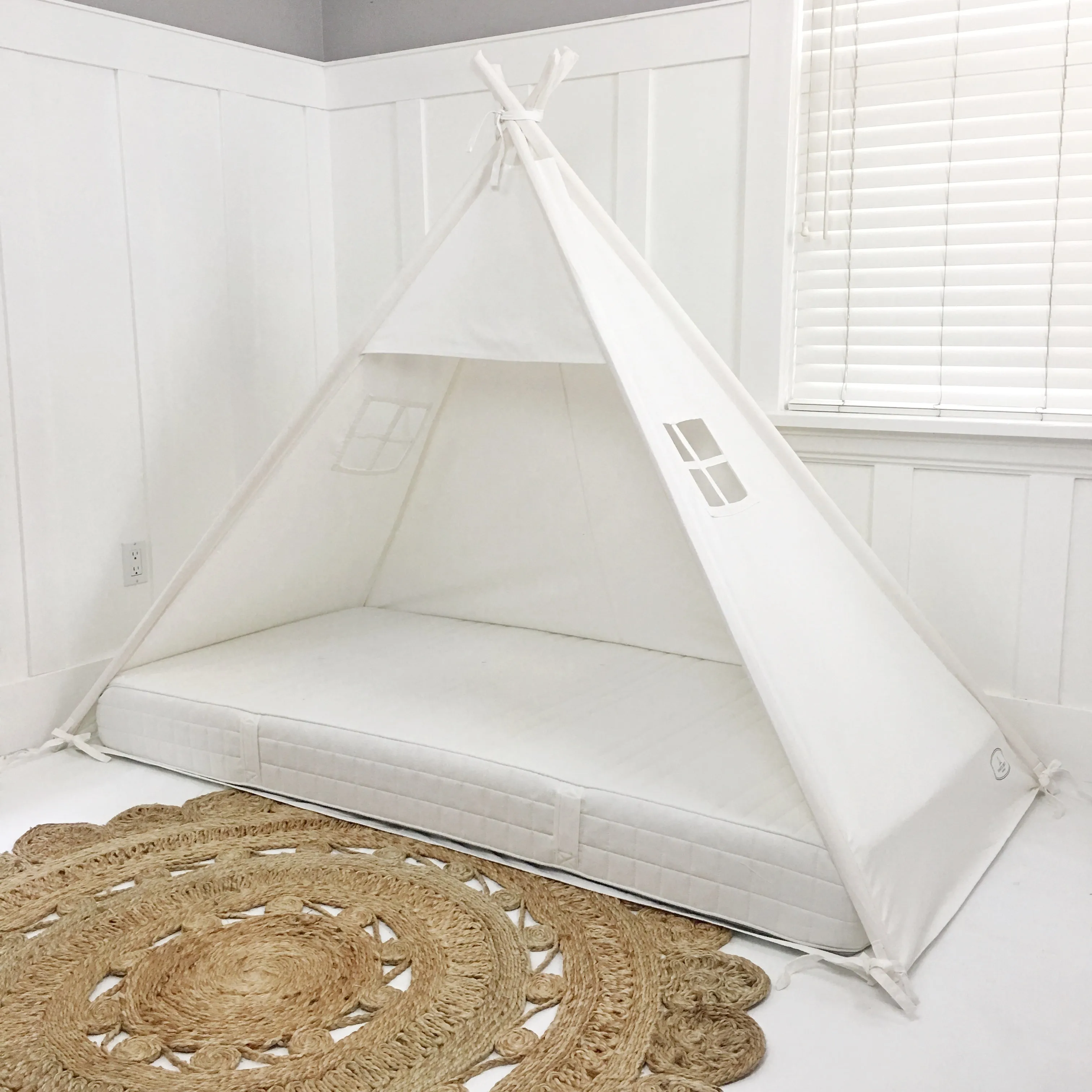 Play Tent Canopy Bed in White Cotton Canvas