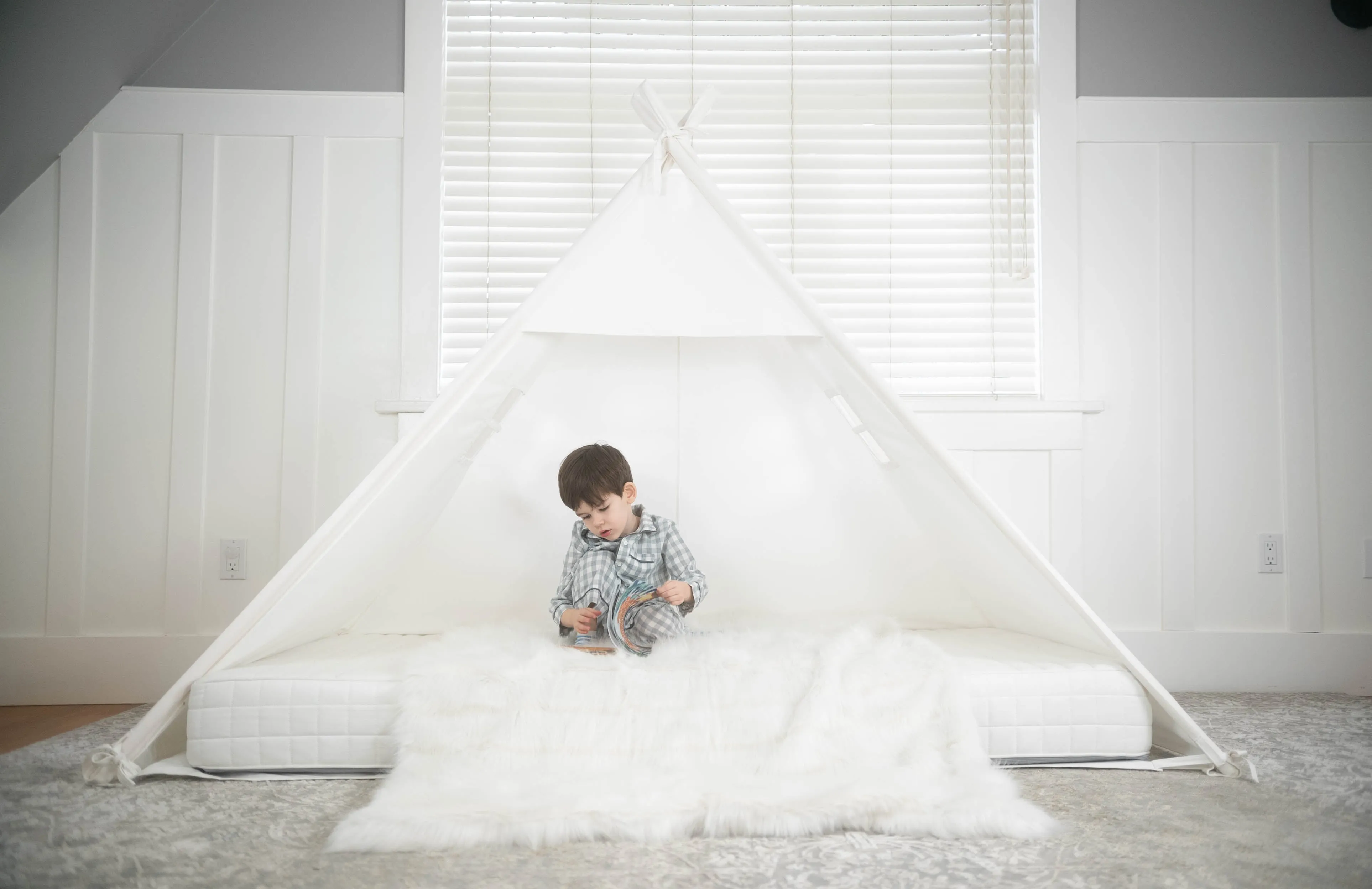 Play Tent Canopy Bed in White Cotton Canvas