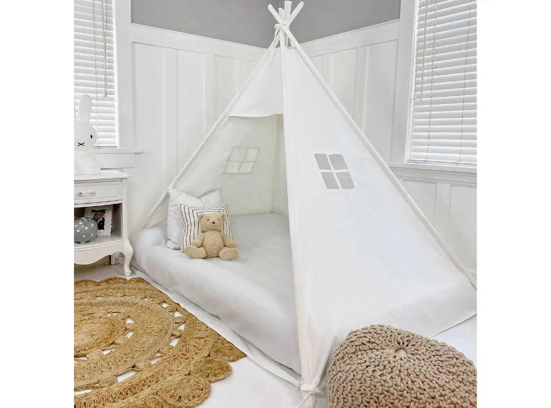 Play Tent Canopy Bed in White Cotton Canvas