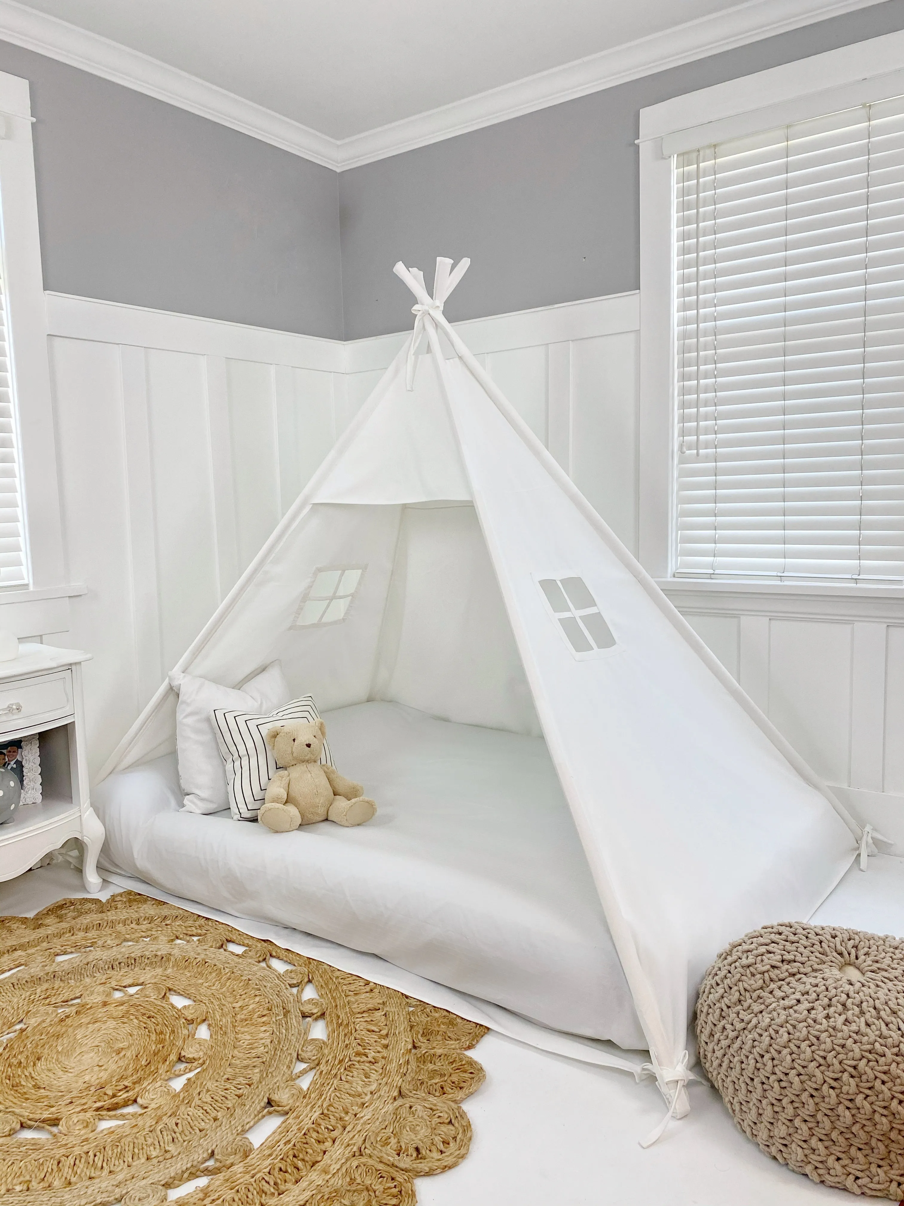 Play Tent Canopy Bed in White Cotton Canvas