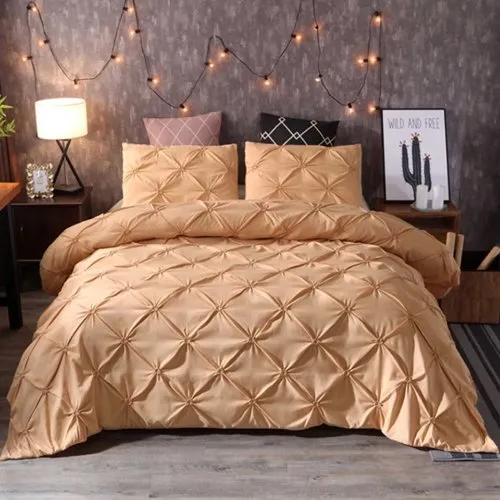 Premium King size 6 pieces Without filler, Pinch pleat plain gold color , Bedding Set