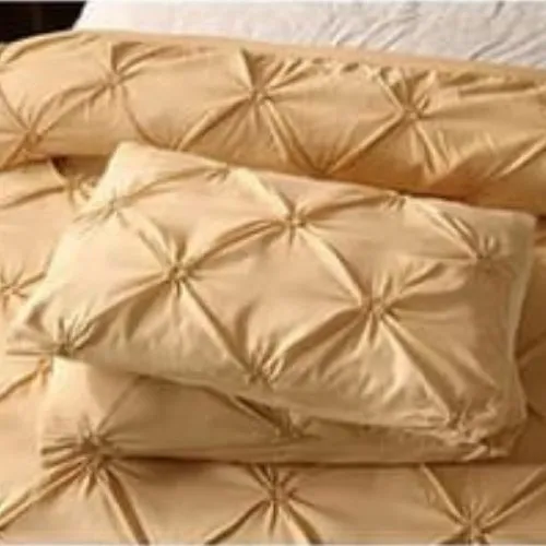 Premium King size 6 pieces Without filler, Pinch pleat plain gold color , Bedding Set